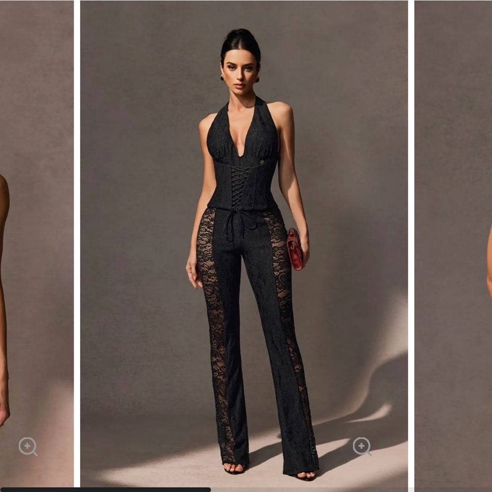 Sunfere Martha Halter Neck Sheer Lace Jumpsuit